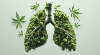 Stylized illustration showing lungs and brain inside a human silhouette with swirling smoke, representing the question: does coughing make you higher.